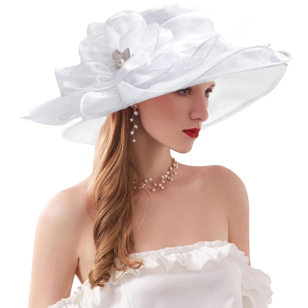 1824 Women’s Organza Church Tea Party Wedding Fascinator Hat Uv-anti Wide